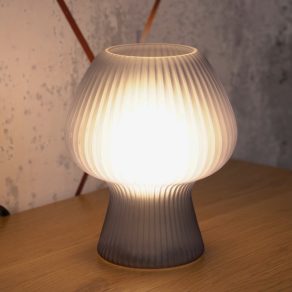   Lampă de masă de culoare fumurie, sticlă striată, 18 cm - Vinelle Rábalux 74024 - cablu textil, soclu 1xE14