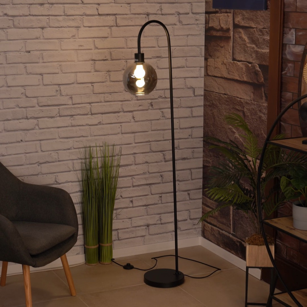 Lampa de podea fumuriu, 160 cm - Ricardo Rábalux 74025, cablu textil, sticlă, 1xE27 soclu