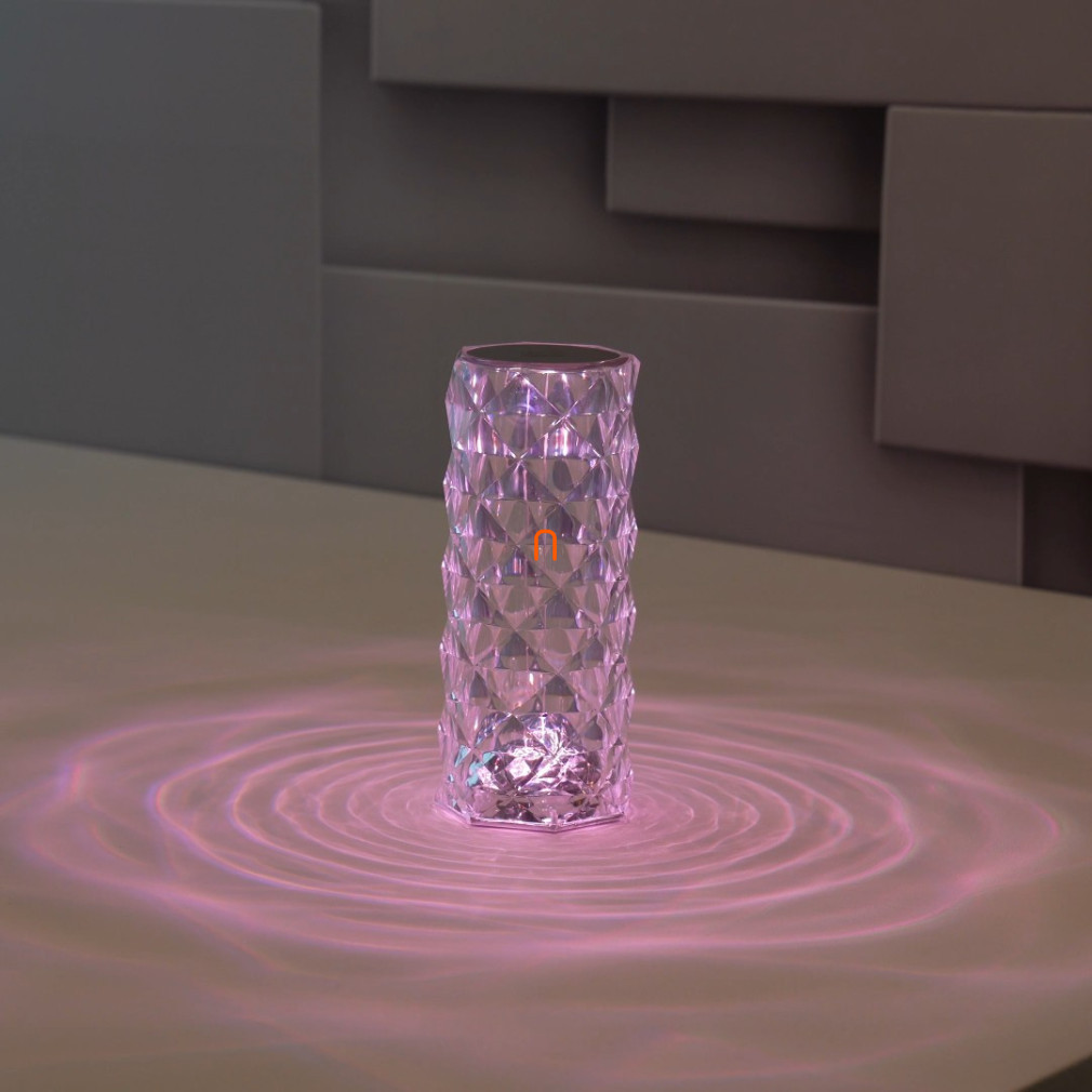Lampa decorativă LED cu efect de cristal și culori variabile - Siggy-RGB Rábalux 76015, comutator tactil, încărcabilă prin cablu USB, 45 lm, 1,5 W
