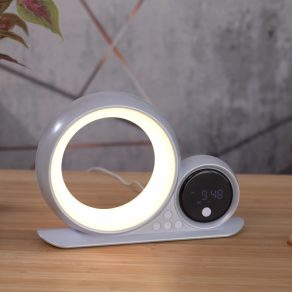   Lampă de masă RGB LED cu ceas cu alarmă, difuzor, reîncărcabilă, 28x20 cm - Wakeway Rábalux 76109