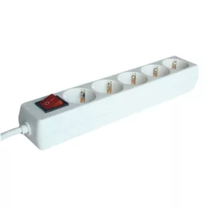   Distribuitor de rețea Tracon cu 5 prize, cablu de 1,5 m, întrerupător, alb HK5