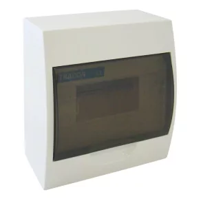   Distribuitor mic de perete, cu un singur rând, cu 8 module și ușă transparentă, IP40, cu șină PE/N, EDFK-8/1 Tracon