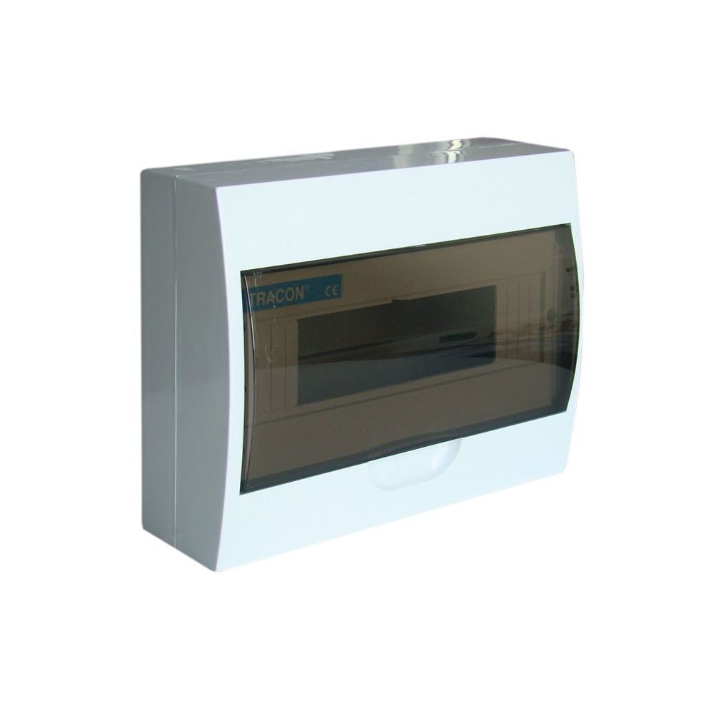 Tracon distribuitor mic pentru montare pe perete, 1 rând, 12 module cu ușă transparentă, IP40, șină PE/N EDFK-12/1