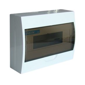   Tabla de distribuție mică Tracon, montată pe perete, 1 rând, 12 module, ușă transparentă, șină IP40 PE/N, EDFK-12/1
