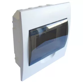   Tracon distribuitor mic, încastrat, cu un singur rând, cu 8 module, cu ușă transparentă, IP40, cu șină PE/N, EDS-8/1