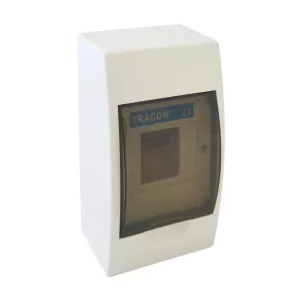   Tracon distribuitor mic de perete, cu 1 rând, 4 module, cu ușă transparentă, IP40, cu șină PE/N, EDFK-4/1