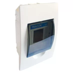  Tracon distribuitor mic, încastrat, cu 1 rând, 4 module, cu ușă transparentă, IP40, cu șină PE/N, EDS-4/1