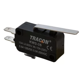   Microcomutator Tracon, cu tija cu arc, 28 mm, 250 V/16(4) A, 4,8 x 0,8 mm, IP00 KW3-35