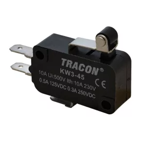   Comutator de poziție, micro, cu manetă și rolă, 16(4) A / 250 V c.a., 15 mm, 4,8 x 0,8 mm, IP00 KW3-45