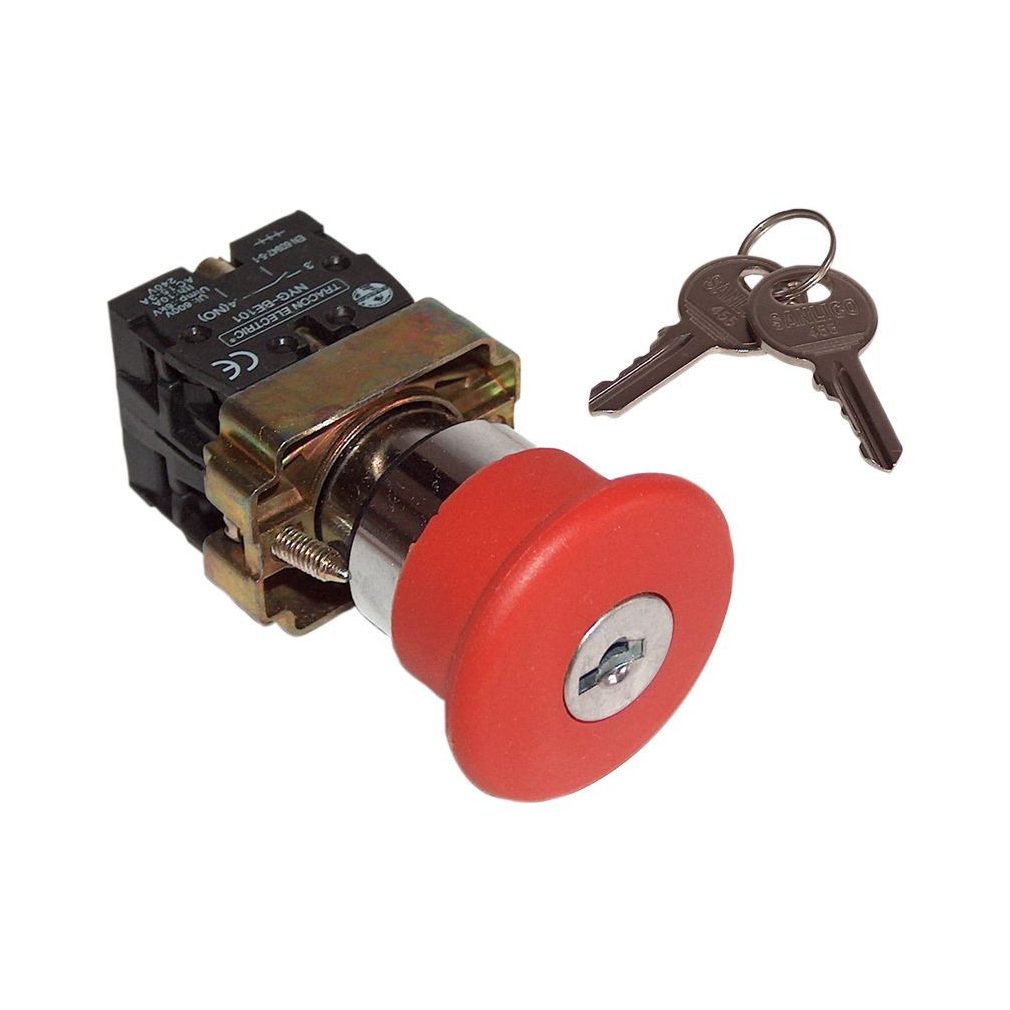Tracon buton de urgență cu cap în formă de ciupercă, roșu, cu cheie, 40 mm, 1NY, 400 V/3 A, IP42, NYGBS142P