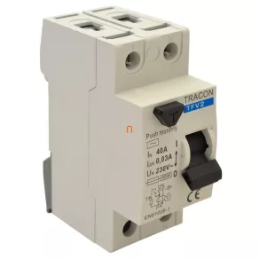   Întrerupător de protecție împotriva supratensiunii, 2 poli, 40 A, 100 mA, 6 kA, CA TFV2-40100 Tracon