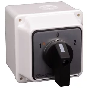   Comutator de selecție, în carcasă 1-0-2 400 V, 50 Hz, 20 A, 2×3P, 5,5 kW, 48×48 mm, 60°, IP44 TKV-206/3T