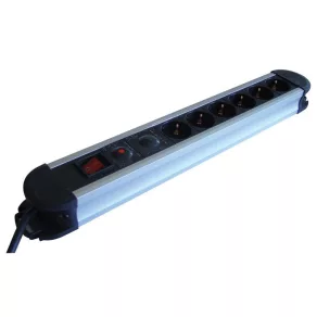   Distribuitor ALU cu 6 prize + protecție la supratensiune și supracurent, 3680 W, HKTM6-3M-ALU