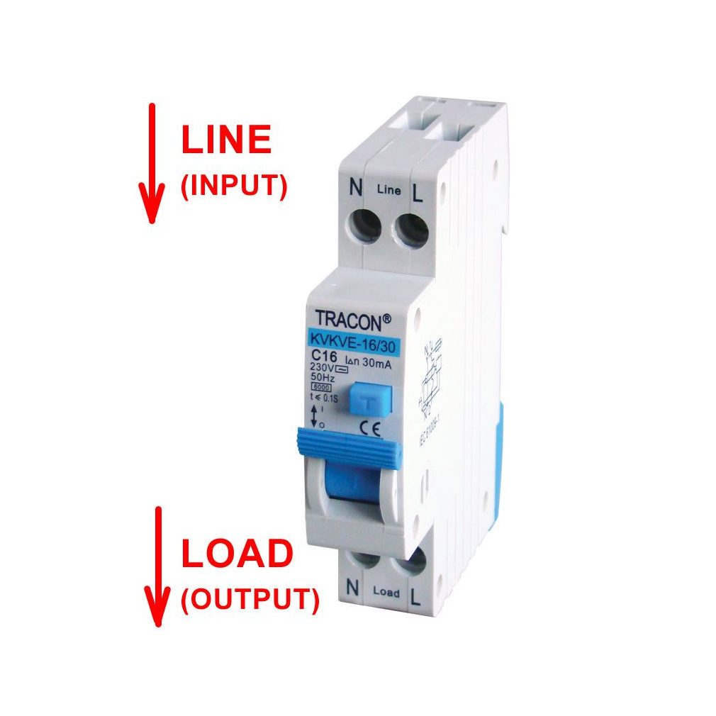 Tracon comutator de protecție combinat, electronic, 2P, 1 mod, C16, 100mA, 6kA KVKVE-16/100