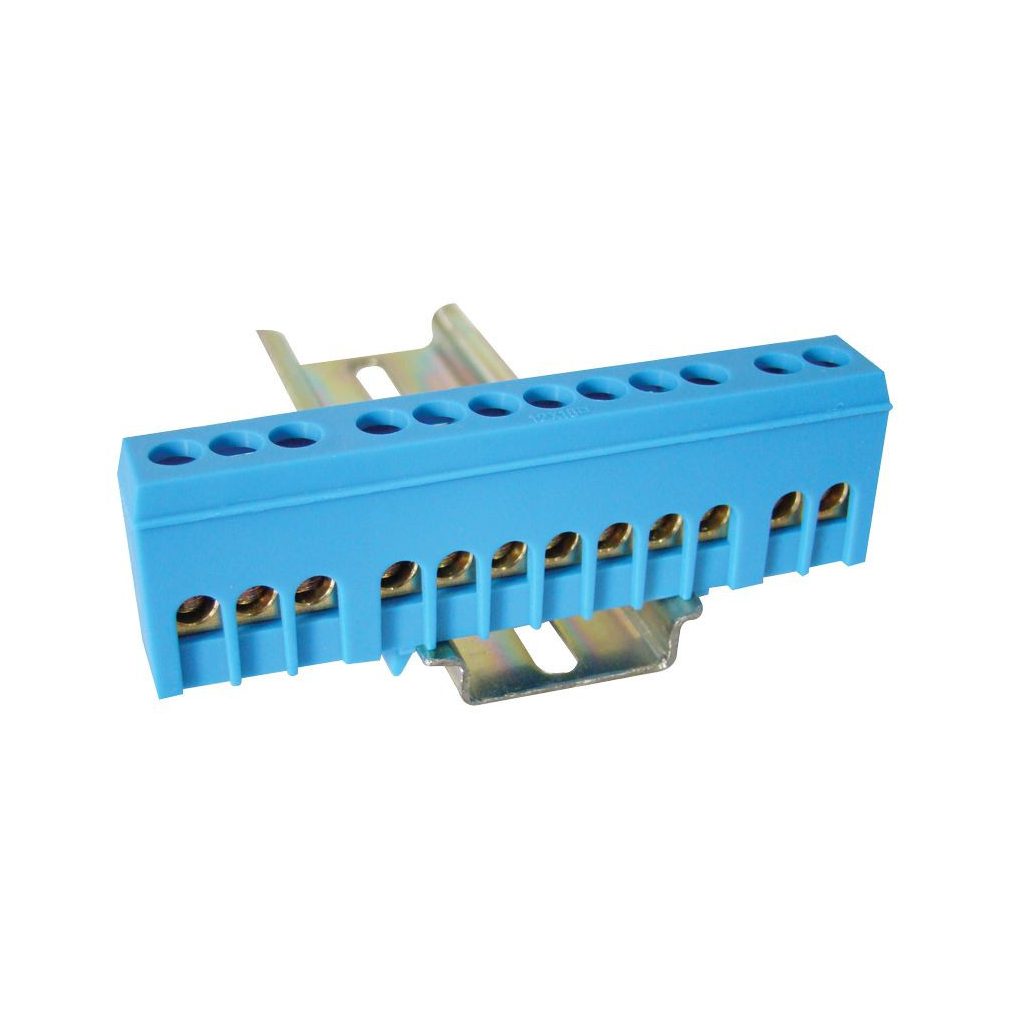Bara de împământare izolată Tracon (N/PE), închisă, albastră 230/400V, 63A, 6×9mm, 12P, IP20 NPE-ZB