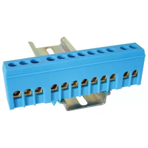   Bară de împământare izolată Tracon (N/PE), închisă, albastră, 230/400 V, 63 A, 6×9 mm, 12 poli, IP20 NPE-ZB