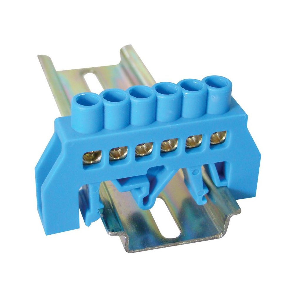 Tracon bară de împământare izolată (N/PE), albastră 230/400V, 63A, 6×9mm, 6P, IP20 NPE-B6-6