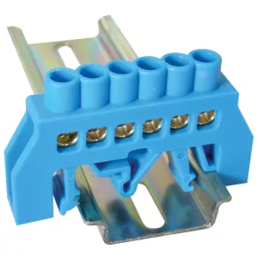   Bară de împământare izolată Tracon (N/PE), albastră, 230/400 V, 63 A, 6×9 mm, 6P, IP20 NPE-B6-6