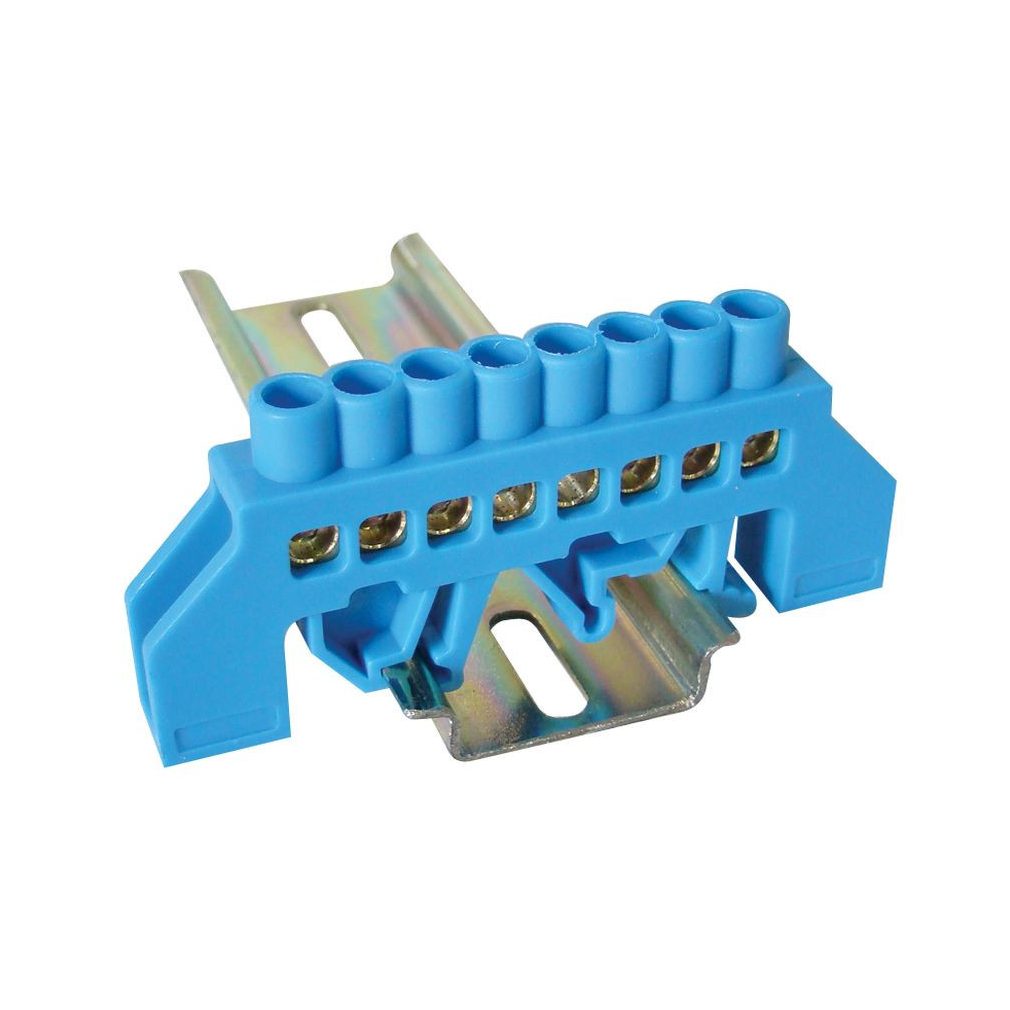 Bara de împământare izolată Tracon (N/PE), albastră 230/400V, 63A, 6×9mm, 8P, IP20 NPE-B6-8