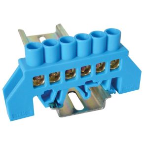   Bară de legare la pământ izolată Tracon (N/PE), albastră 230/400 V, 100 A, 8×12 mm, 6P, IP20 NPE-B8-6