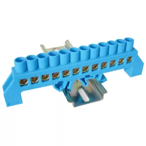   Bară de împământare izolată Tracon (N/PE), albastră, 230/400 V, 100 A, 8×12 mm, 12 poli, IP20 NPE-B8-12