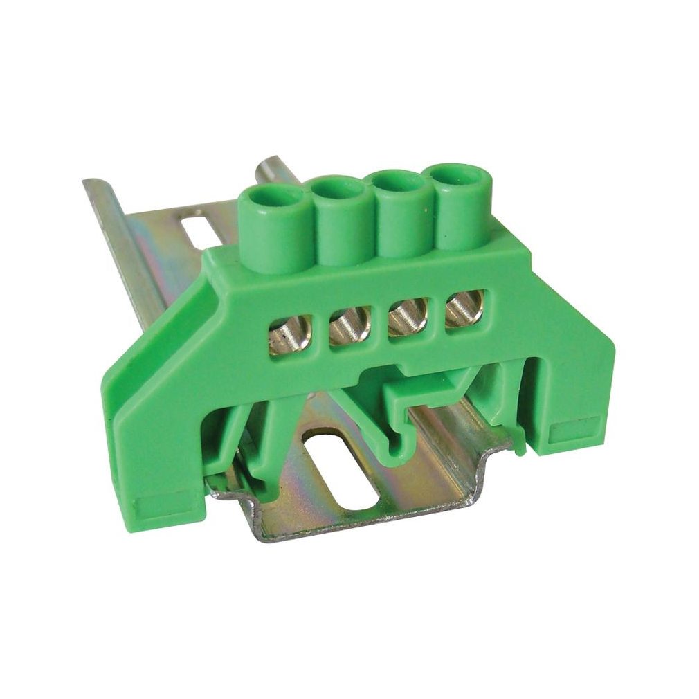 Șină de împământare izolată Tracon (N/PE), verde 63A, 6×9mm, 4P, IP20 NPE-G6-4