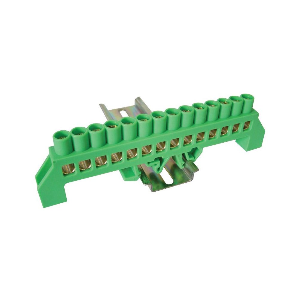 Șină de împământare izolată Tracon (N/PE), verde 230/400V, 100A, 8×12mm, 14P, IP20 NPE-G8-14