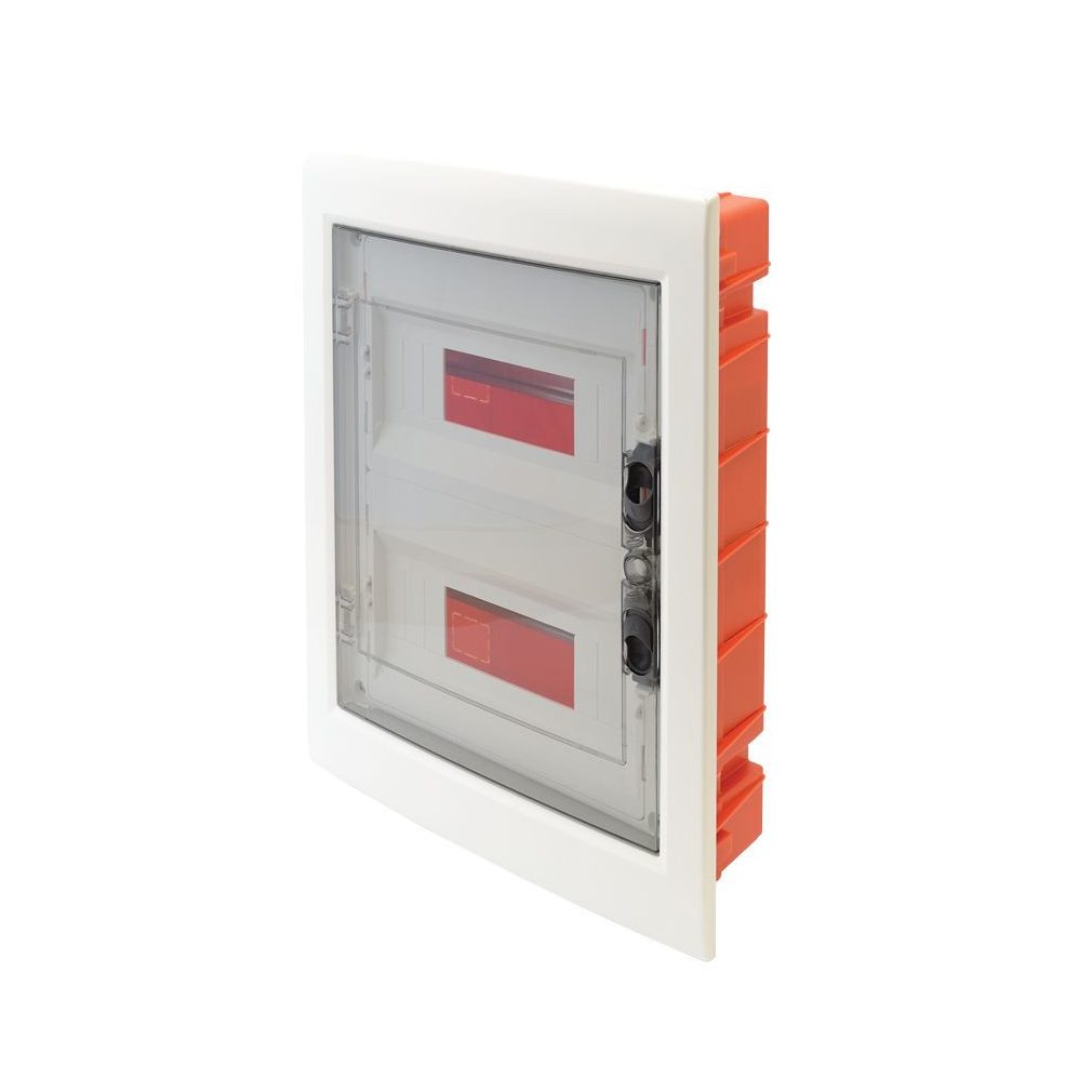 Distribuitor Tracon încastrat cu 2 rânduri, 24 module cu ușă transparentă IP40 fără șină, cu ușă plană EDSS-12/2