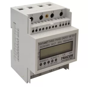   Contor de energie Tracon cu transformator de curent, digital, trifazat, pentru șină DIN, TVO-F3-4MCT