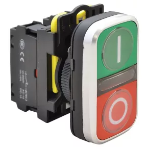   Buton dublu Tracon ON-OFF, I-O, verde+roșu, 1×NO + 1×NC, 5 A, IP65, NYG3-D1