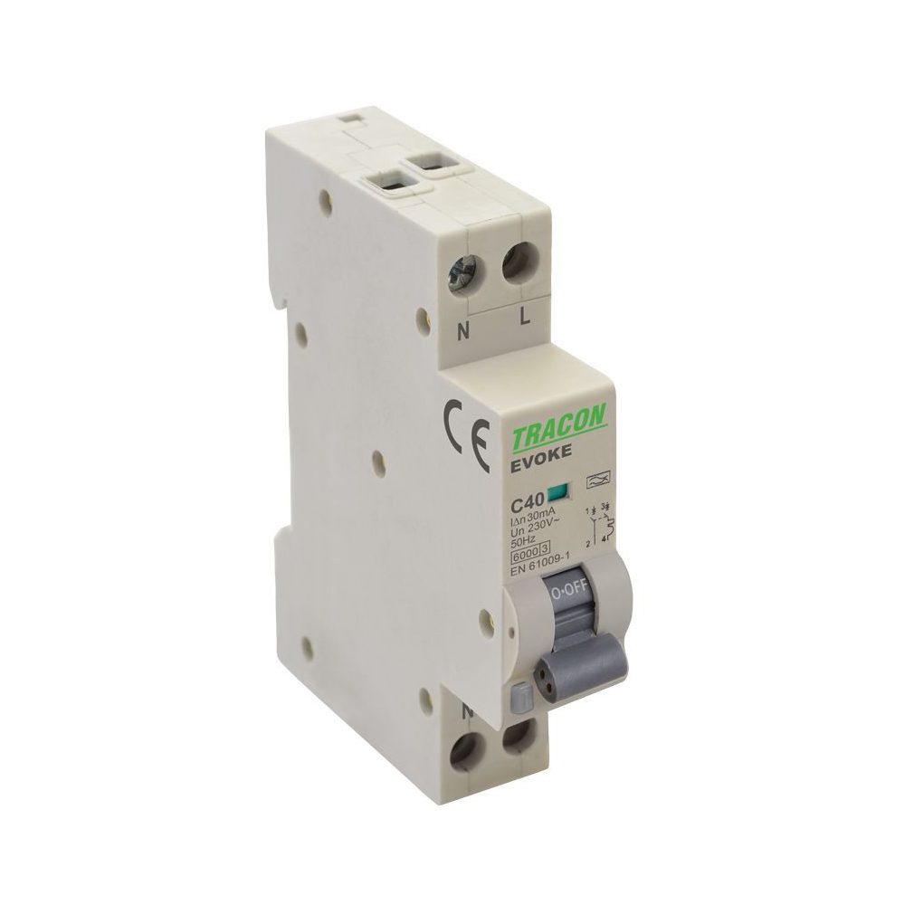 Tracon comutator de protecție combinat 1B 6A 30mA 1 modul 6kA EVOKEB603