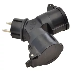   Conector adaptor Tracon cu mai multe prize, negru, 2xSCHUKO, 16 A, 3680 W, TICS-212GD