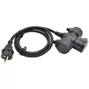   Priză portabilă Tracon cu 3 mufe, cu cablu de cauciuc, 16 A, 3XSCHUKO, max. 3680 W, IP44, 1,5 m KE3