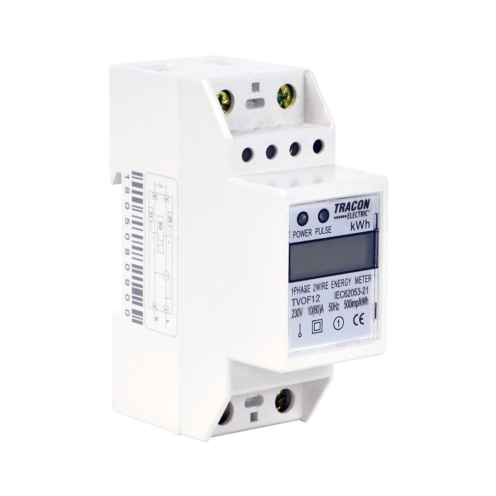 Contor de consum Tracon direct 1F 60A digital, pentru șină DIN, TVOF12