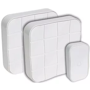   Sonerie fără fir, pătrată, 1 emițător, 2 receptoare, 3×AA, 1×CR2032, 100 m, 10 melodii, IP44 BELLW1-1V2 Tracon