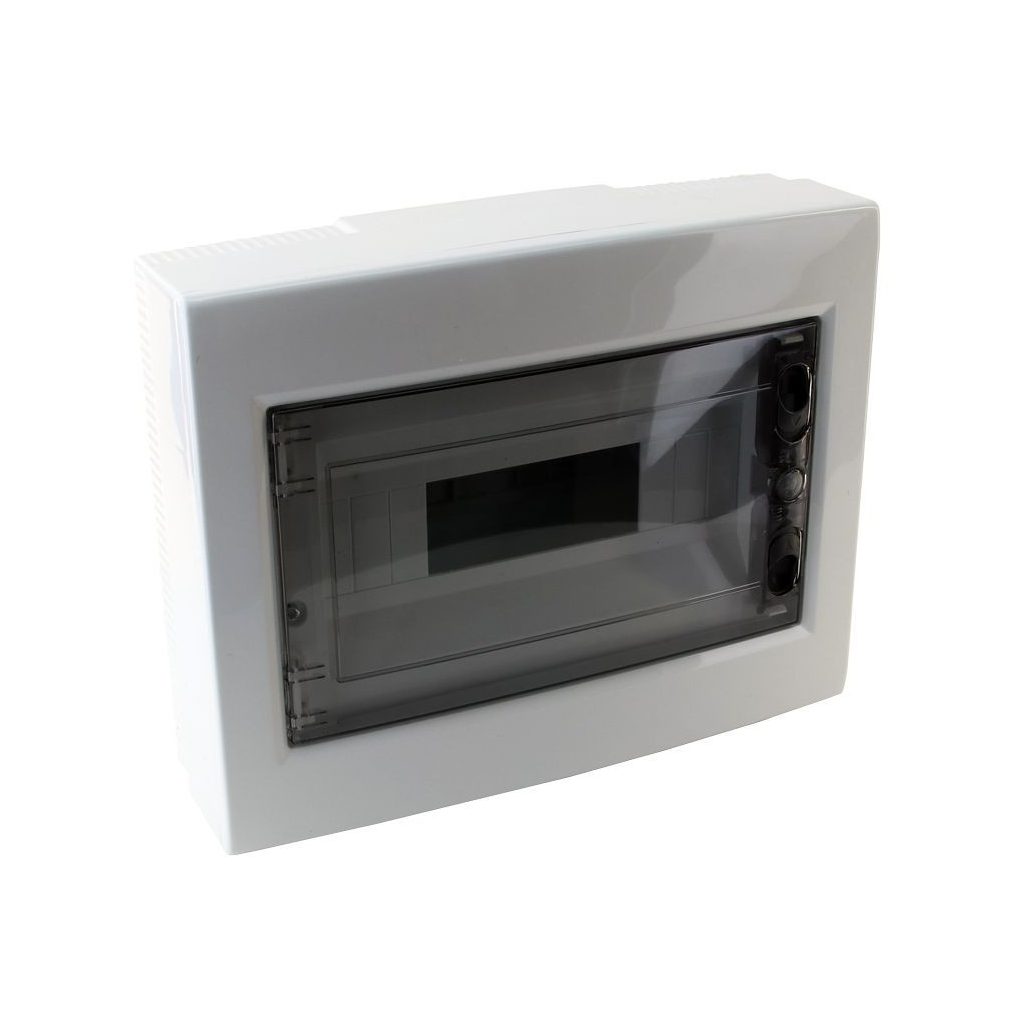 Tracon distribuitor mic pentru montare pe perete, 1 rând, 12 module, cu ușă fumurie, IP40, fără șină, cu ușă plană EDFKS-12/1