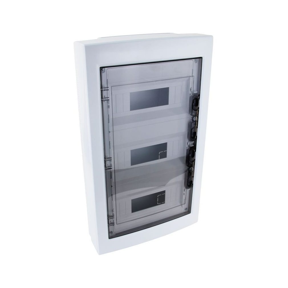 Tracon distribuitor mic, montat pe perete, cu 3 rânduri, 36 module, cu ușă fumurie, IP40, fără șină, cu ușă plană EDFKS-12/3