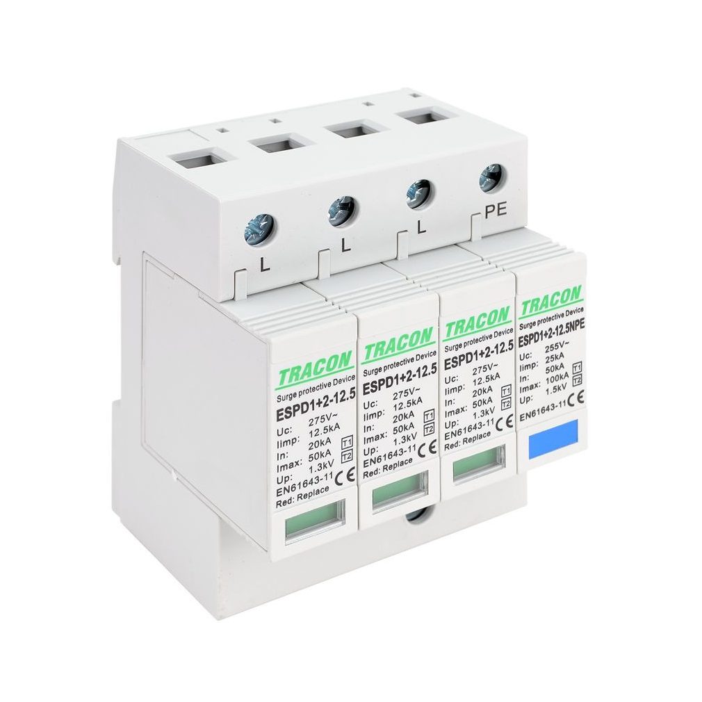 Tracon AC tip T1+T2 supratensiune cu cartuș înlocuibil ESPD1+2-12.5-3+1P
