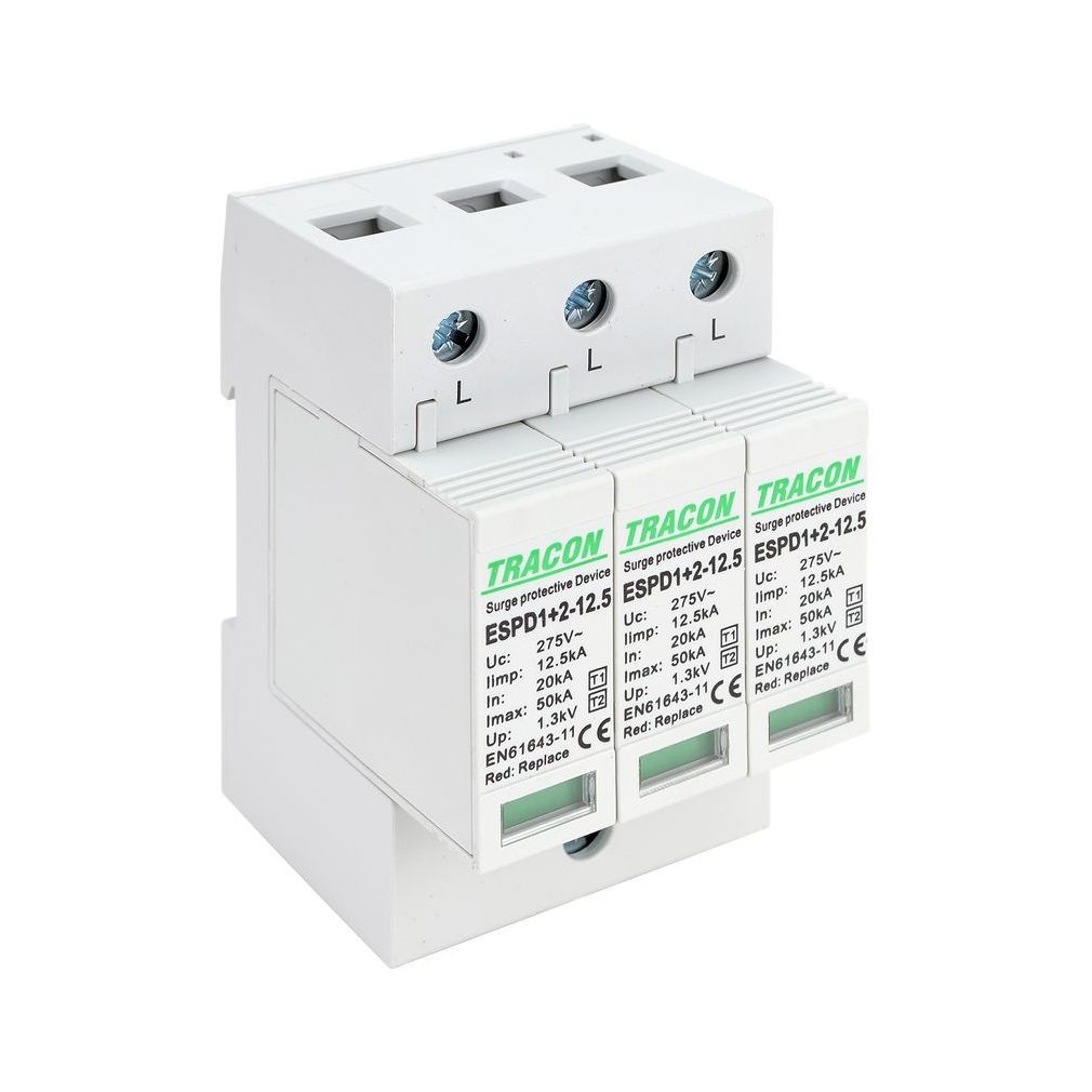 Tracon AC tip T1+T2 supratensiune cu cartuș înlocuibil ESPD1+2-12.5-3P