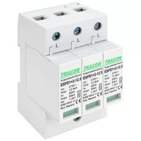   Tracon AC, tip T1+T2, descărcător de supratensiune cu cartuș înlocuibil ESPD1+2-12.5-3P