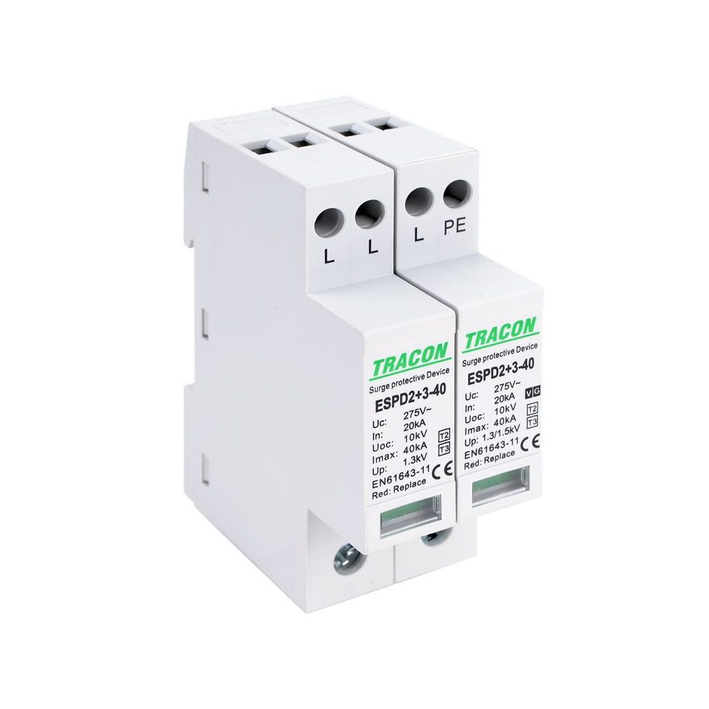 Tracon descărcător de supratensiune T2+T3 încorporat tip AC 3+1P Imax40kA ESPD2+3-40-3+1P