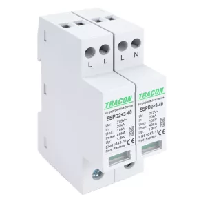   Dispozitiv de descărcare a supratensiunii Tracon T2+T3, tip AC, integrat, 4P, Imax 40 kA, ESPD2+3-40-4P