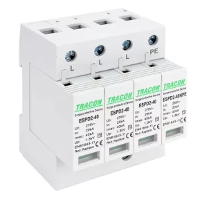   Dispozitiv de descărcare a supratensiunii Tracon cu cartuș interschimbabil de tip T2 AC, model ESPD2-40-3+1P