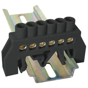   Bară de împământare izolată Tracon (N/PE), negru, 230/400 V, 63 A, 6×9 mm, 6P, IP20 NPE-BK6-6