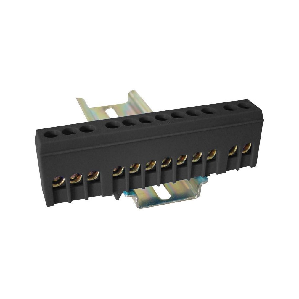 Tracon bară de împământare izolată (N/PE) 230/400VAC 63A 6×9mm 12P IP20 negru NPE-ZBK