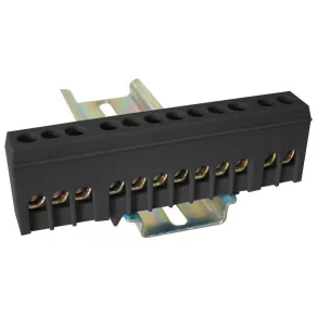   Bară de împământare izolată Tracon (N/PE) 230/400 V c.a., 63 A, 6×9 mm, 12 poli, IP20, negru, NPE-ZBK
