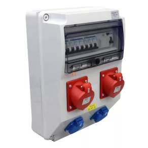   Cutie de joncțiune Tracon cu protecție, cablată, prevăzută cu RCCB și MCB montate, ieșiri: 2×SCHUKO + 2×16 A (3P+N+E) TDB15-12MV