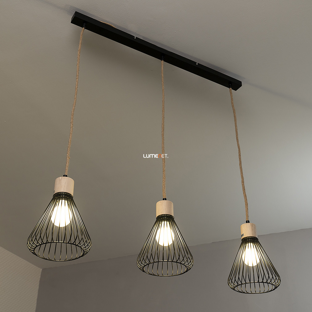 Lampa suspendată cu cablu din cânepă, cu abajur din grilaj, cu 3 socluri - Farfalle Rábalux 3149