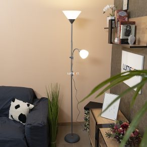   Lampă de tavan cu braț de lectură din argint, 178 cm - Action Rábalux 4028, întrerupător pe cablu, 1xE27+1xE14 soclu