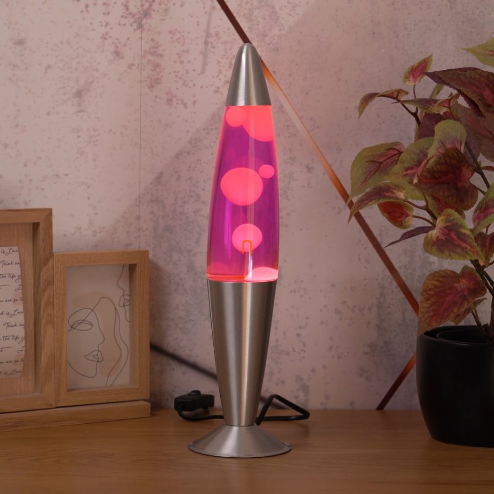 Lampa lava cu sursă de lumină, 42 cm, roz - Lollipop Rábalux 4108, cu soclu 1xE14